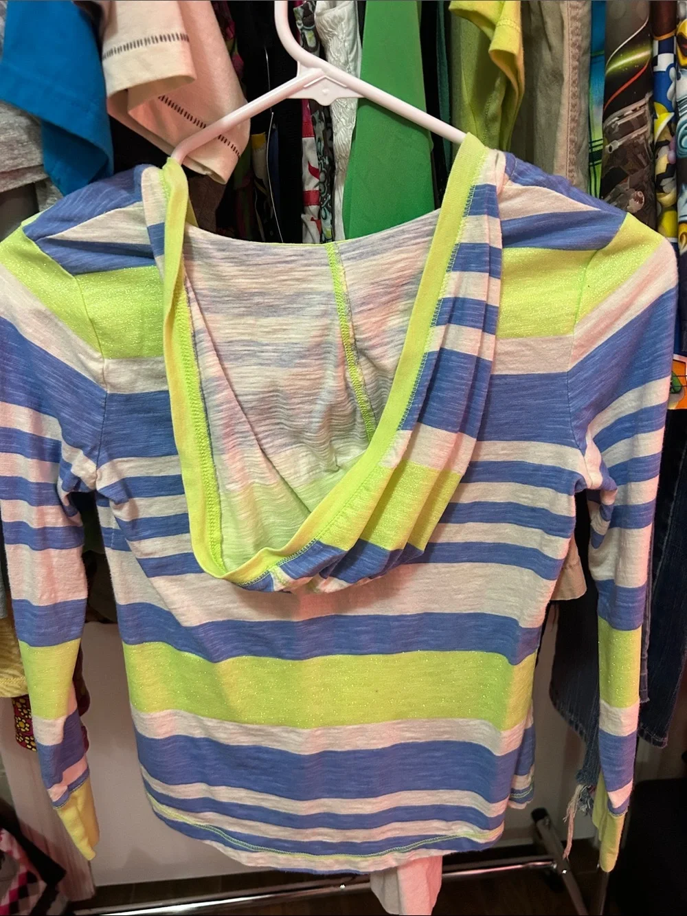 Justice Striped V-Neck Pullover in Blue, Lime & White